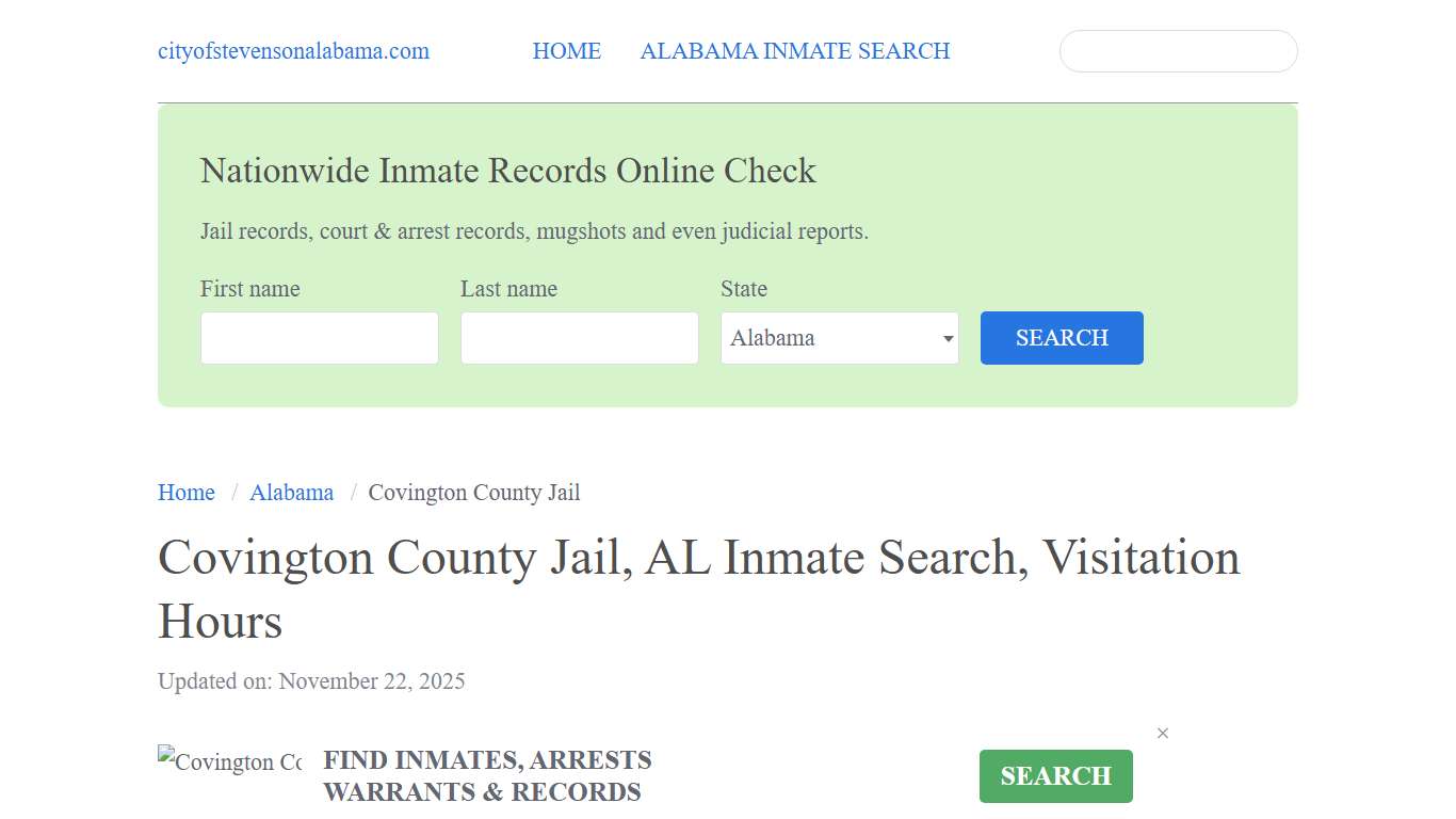 Covington County Jail, AL Inmate Search, Visitation Hours