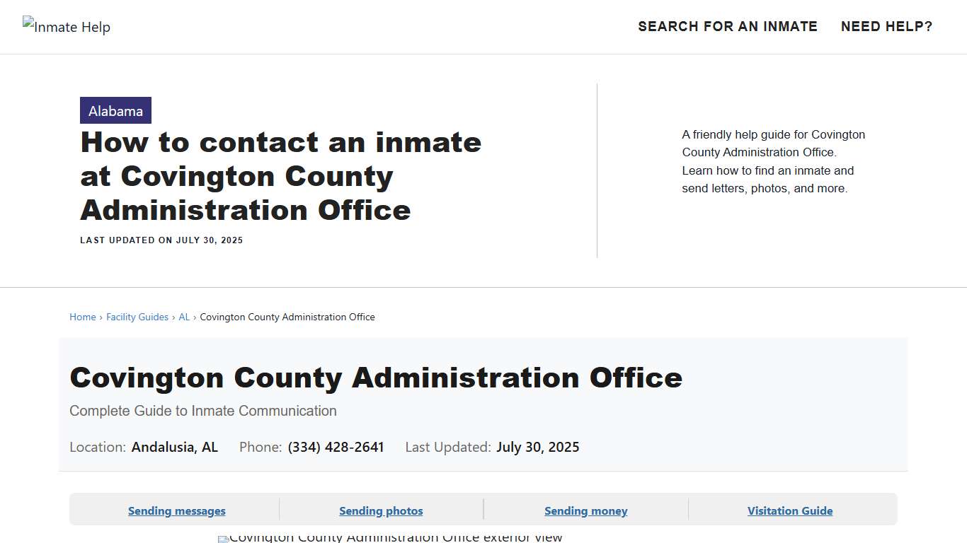 How to contact an inmate at Covington County Administration Office - Inmate Help
